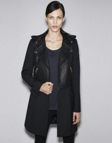ZARA BLACK WOOL COAT JACKET LEATHER LAPELS BLAZER HARDWARE SIZE EXTRA SMALL XS image 4