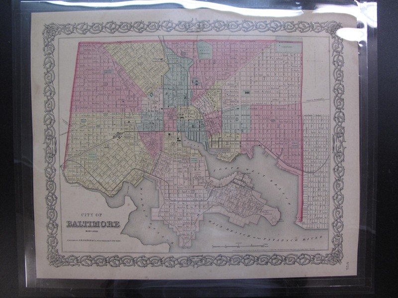 Colton Antique Hand Colored Map City of Baltimore Maryland Fort McHenry MD 1855