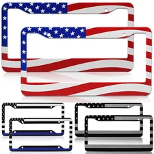 2X Metal For Ford Accessory US Flag Patriotic Car License Plate Frames Tag Cover