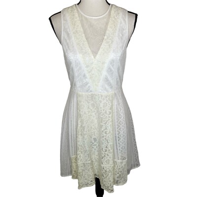 BCBGeneration White & Ivory Lace Mini Dress Sleeveless Lined Cut Out Back Size 6 | eBay BCBGeneration White & Ivory Lace Mini Dress Sleeveless Lined Cut Out Back Size 6 | eBay