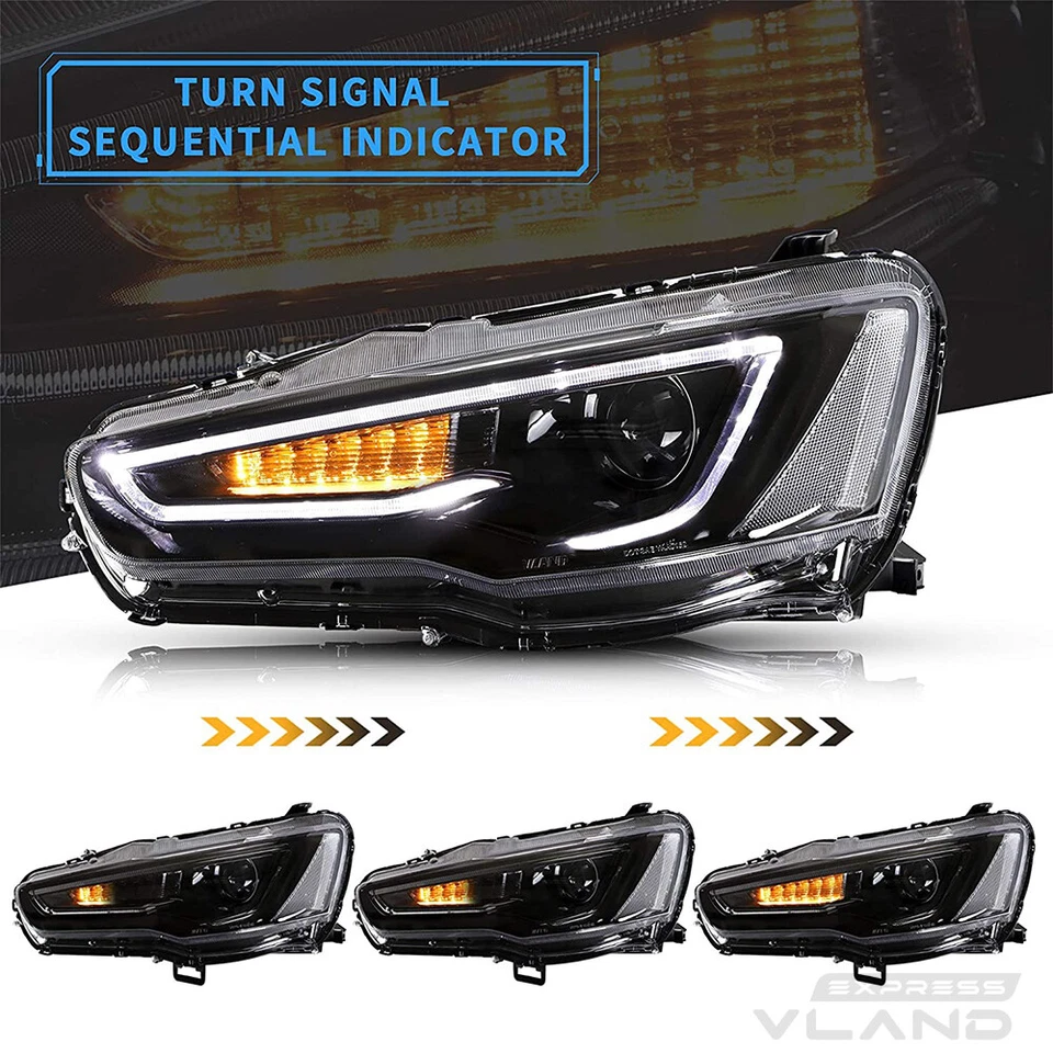 VLAND FULL Black LED Headlight For 2008-2019 Mitsubishi Lancer Front Lamps LH+RH - image 4 of 4