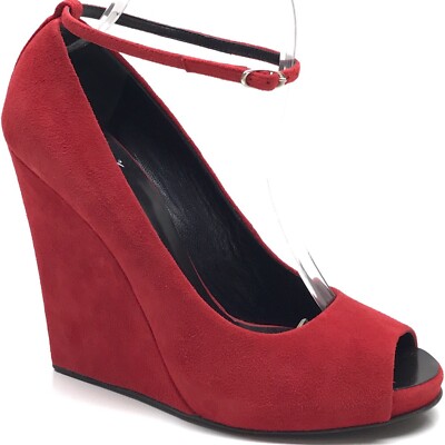 GIUSEPPE ZANOTTI Womens Shoes Red Suede Peep Ankle Strap