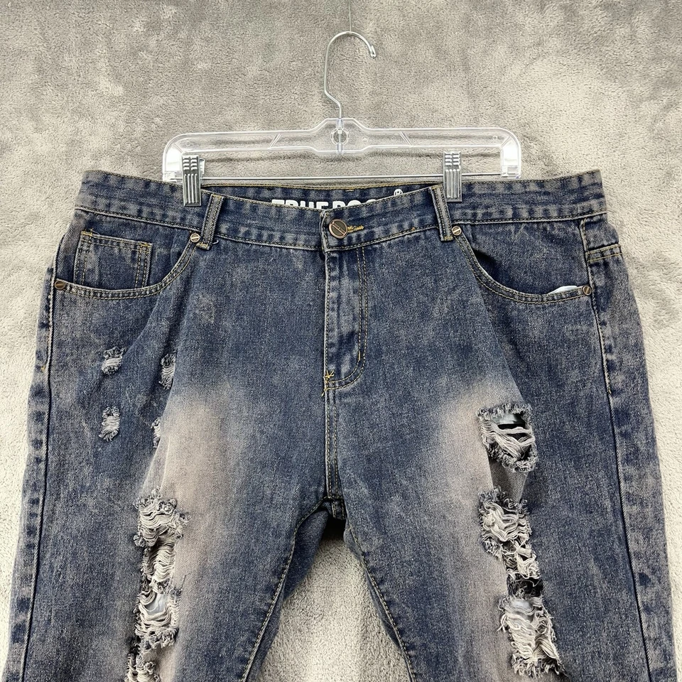 Pantalones Cortos de Jean True Rock Para Hombre 40 Azul Destruido Grunge Preppy Diseñador Hip Hop Foto 4 de 4