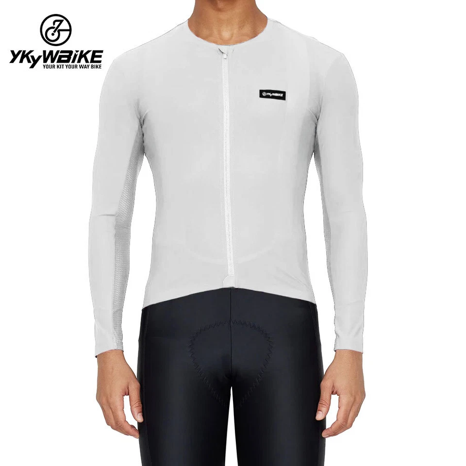 Mens Cycling Jersey Long Sleeve Bike collarless Shirts UPF50+ Bicycle Jersey - Image 3 of 4