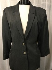 Tahari Women's Blazer Gray Pleated Lined Pure Wool Stretch Blazer Size 8