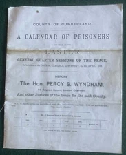 1886 Cumberland CALENDAR OF PRISONERS Easter Courts , CARLISLE 14 pages