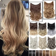 US Hidden Invisible Band Wire In Thick One Piece Hair Extensions Mix As Human YT