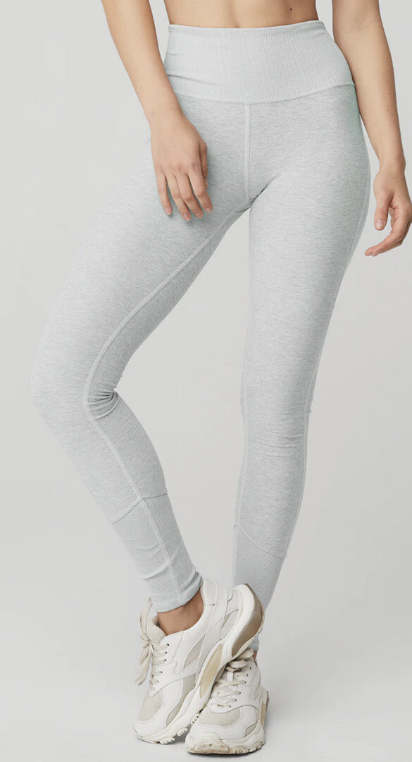 Alo Yoga Womens XS Gray Hi-Rise Regular Fit Rib Banded Leggings