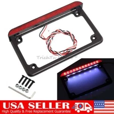 Aluminum Motorcycle Billet License Plate Frame Cover w/LED Brake Light Universal