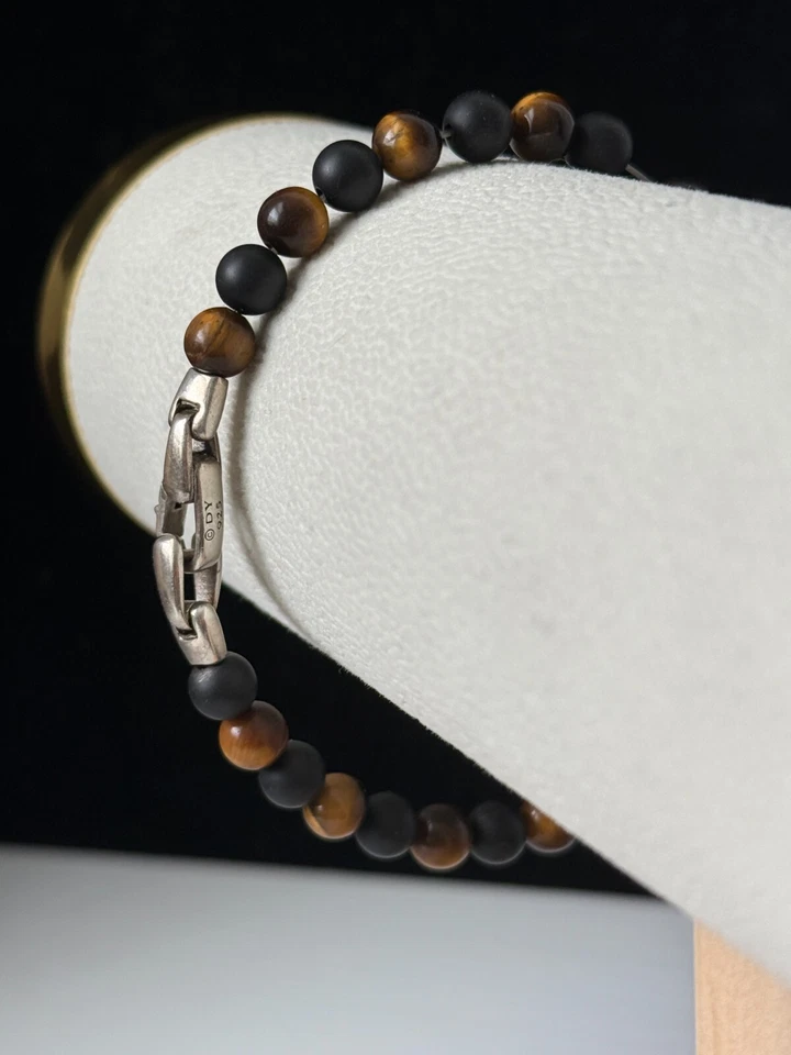Pulsera David Yurman Plata de Ley Ónix Negro Ojo de Tigre Cuentas Espirituales Foto 3 de 4