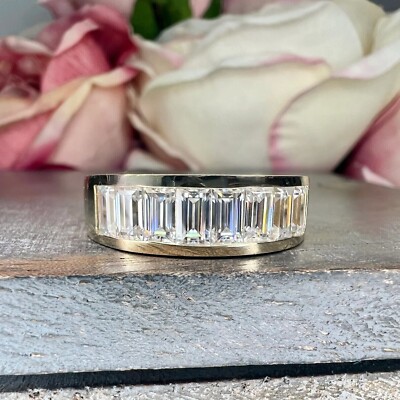 2 CT Baguette Simulated Diamond Men's Band Ring 925 Silver Gold Plated