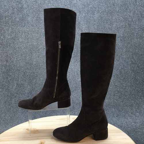 Garnet Hill Boots Womens 36 Tall Riding Brown Suede Block Heels Zipper Almond - Picture 2 of 17