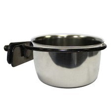 Stainless Steel Cup w/ Holder 5 oz., Silver - Small Pet Cage Food Bowls