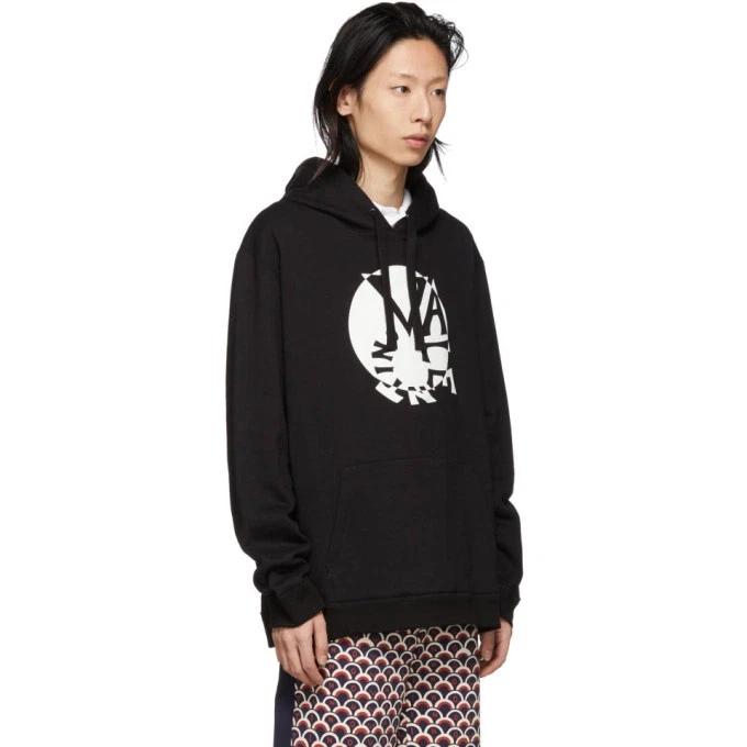 Felpa con cappuccio Valentino Garavani nera bianca stampa logo cerchio cotone L Large