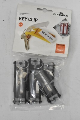 Durable Key Clip Tags 2-3/4'' x1'' 6 Pack Plastic Black Visible Label Flat 1957 01