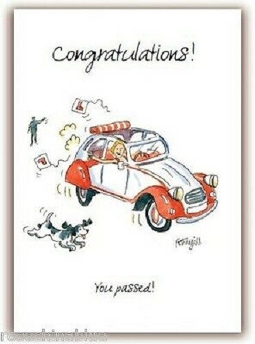 Passed Driving test card Congratulations citreon 2cv & dog