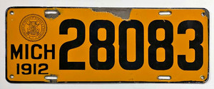 Michigan 1912 Porcelain License Plate 28083 Original Antique Garage Bar Sign