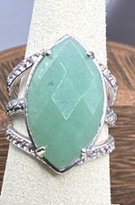 Marquise Green Aventurine, White Topaz, and Sterling Silver Size 8 Ring