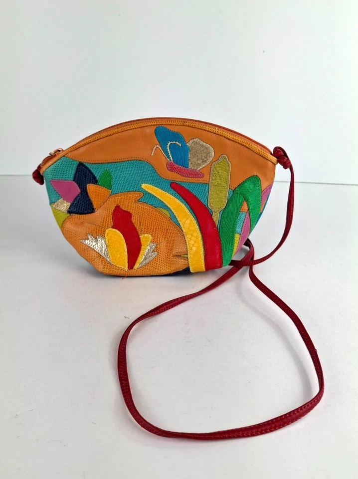 VTG 80s Sharif Shoulder Handbag Crossbody Patchwork Purse Butterfly Frog River - Image 2 of 4