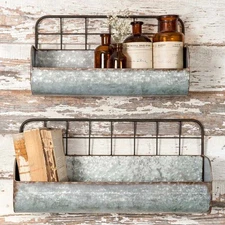 Colonial Tin Works Set of Two-Decorative Wire Back Wall Shelves-Industrial, R...