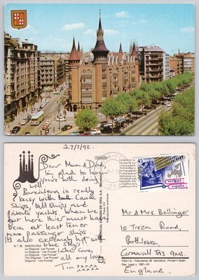 c43918 La Diagonal Les Punxes Barcelona Spanien Postkarte 1992 Briefmarke