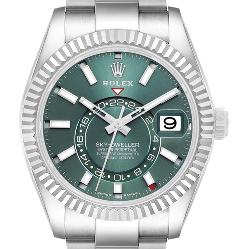 Rolex Sky-Dweller Steel White Gold Green Dial Mens Watch 336934 Box Card