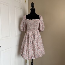 Arula B Women’s Jocelyn Floral Mini Dress Daisy Puff Sleeve Cotton 2X Cottage