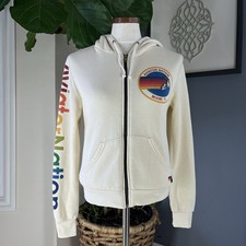 Aviator Nation Miami Hoodie Ivory Full Zip Women s XS Surf Lightweight GUC