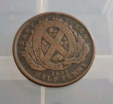 Uncommon Vintage 1837 Canadian Half Penny Coin. Canadian Token Rare Mark JJ