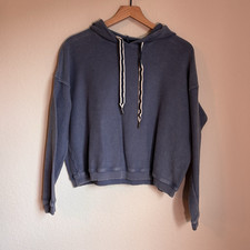Aerie Blue Ribbed Hoodie Small 100 Cotton Cropped Cozy Lounge Pullover
