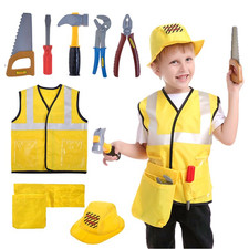 Toptie Kids Construction Worker Costume Vest Hat Tool Set Boys Age 3-6