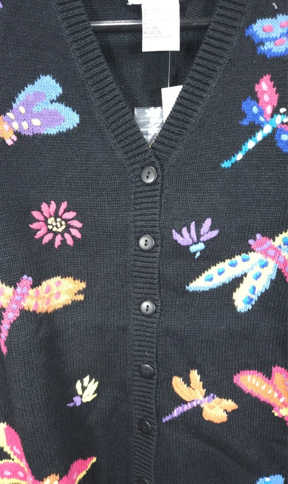 The Quacker Factory Women's Embroidered Dragonfly Cardigan Sweater Size 2X - Image 4 of 4