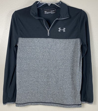 Under Armour Shirt Heat Gear Youth Large Boys Threadborne 1/4 Zip Black/Gray Top