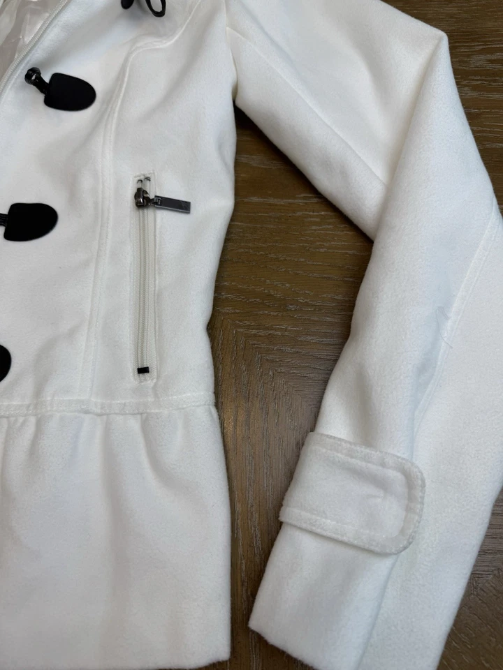 PINK ENVELOPE  Button Zip Front PeaCoat Jacket White Hooded Coat - Image 3 of 4