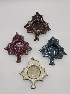 Studio Pottery Maple Leaf Tealight Candle Holders Handcrafted Ceramic Set of 4