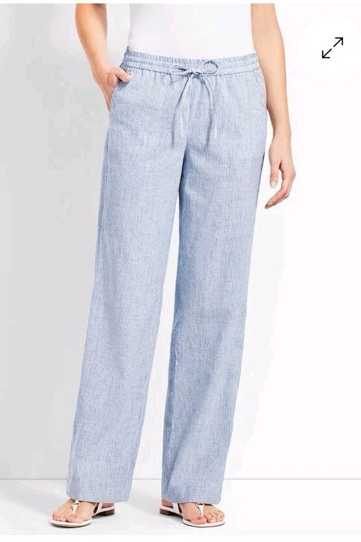 Talbots Women's Blue/White Striped Linen Pants; Size 14P
