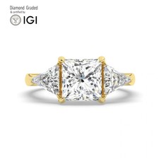 Princess Diamond Trilogy Ring 18k Yellow Gold Labgrown 4.65 Ct Solitaire