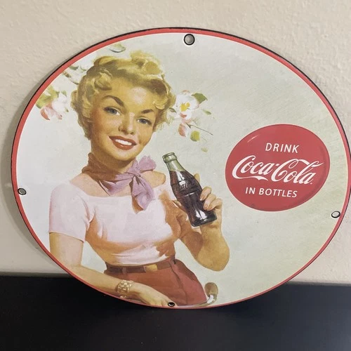 VINTAGE DRINK COCA COLA SODA POP GASOLINE OIL PORCELAIN SIGN