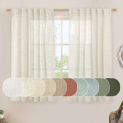 Cream Linen Short Cafe Curtains 2 Panels 45 Inches Light Filter Panel Linen
