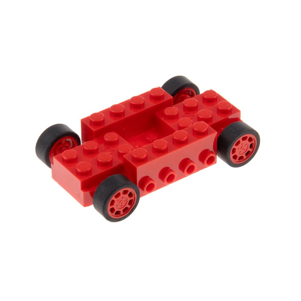 1x Lego Vehicle Chassis 4x8x1 Red Wheel Black Rim Red Chassis 93593c01 30