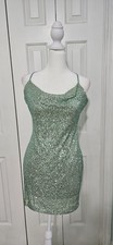SPEECHLESS Juniors, Mint Green sequin strappy, drape front dress, Sz Med. NWT