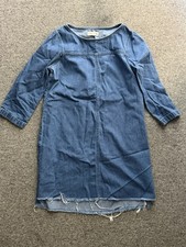 Madewell Denim Cotton Linen Frayed Step-Hem Shift Dress Size S