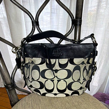 Coach Signature Zoe Hobo Bag Style F12657 crafted in a black and grey jacquard