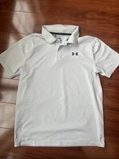 Under Armour Youth Large Short Sleeve Polo Shirt Gray And White Stripe