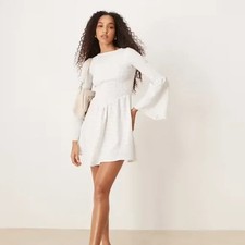 Asos Women's Size Large White Angel Dress Smocked Bell Sleeves Whimsical Fairy