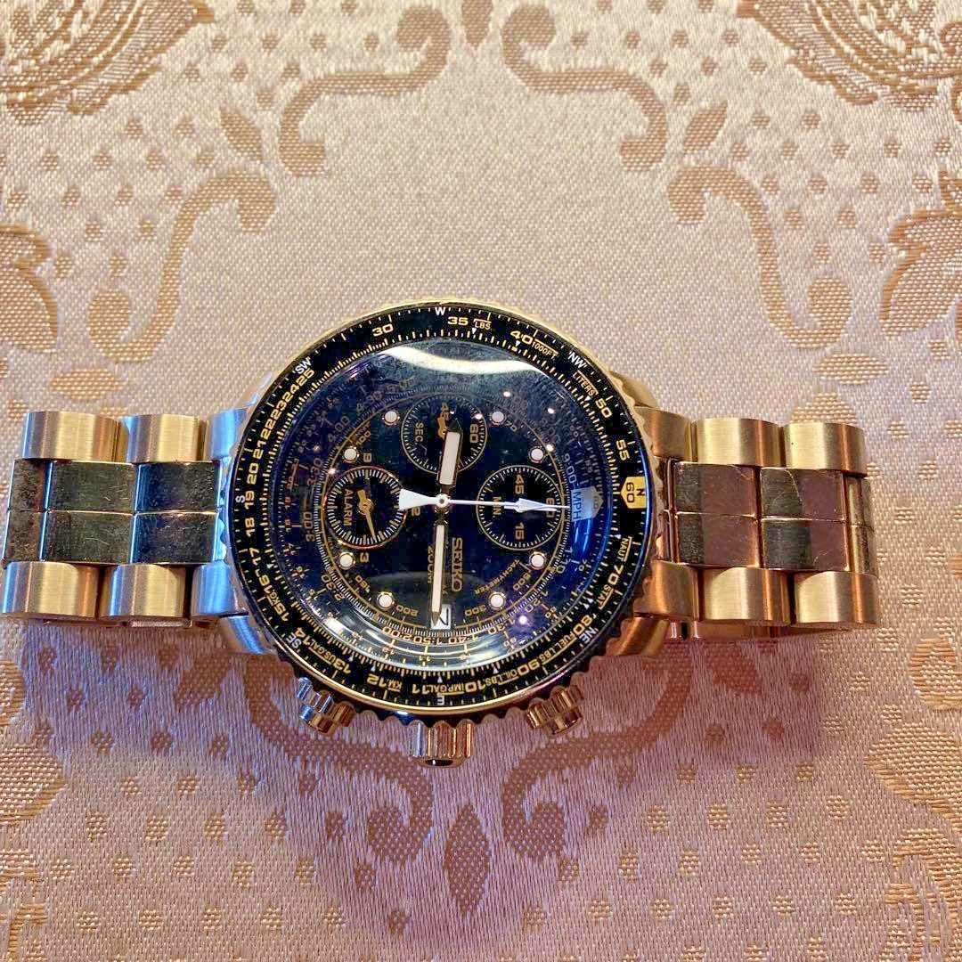USED Excellent] Seiko Flightmaster SNA414P1 7T62-0EB0 Gold Black