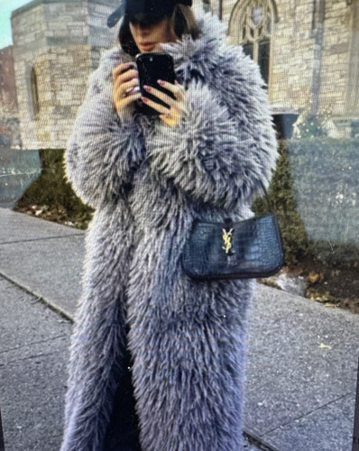 Zara Faux Fur Long Coat Small Light Grey