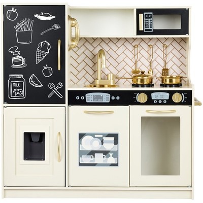 (Sky8149) Pretend Play Kitchen Wooden Toy Set for Kids with 11 Accessories-Cream