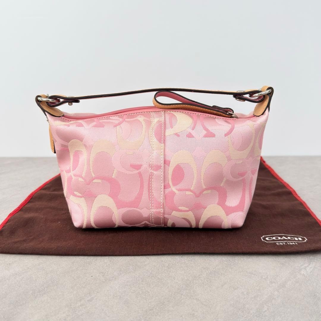 COACH Ladybug Pink Signature Pouch Handbag Canvas Leather Y2K Rare