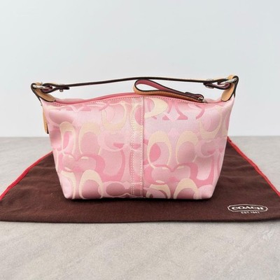 バッグ Coach Signature Accessory Pouch Pink Y2K COACH Ladybug Pink Signature Pouch Handbag Canvas Leather Y2K Rare